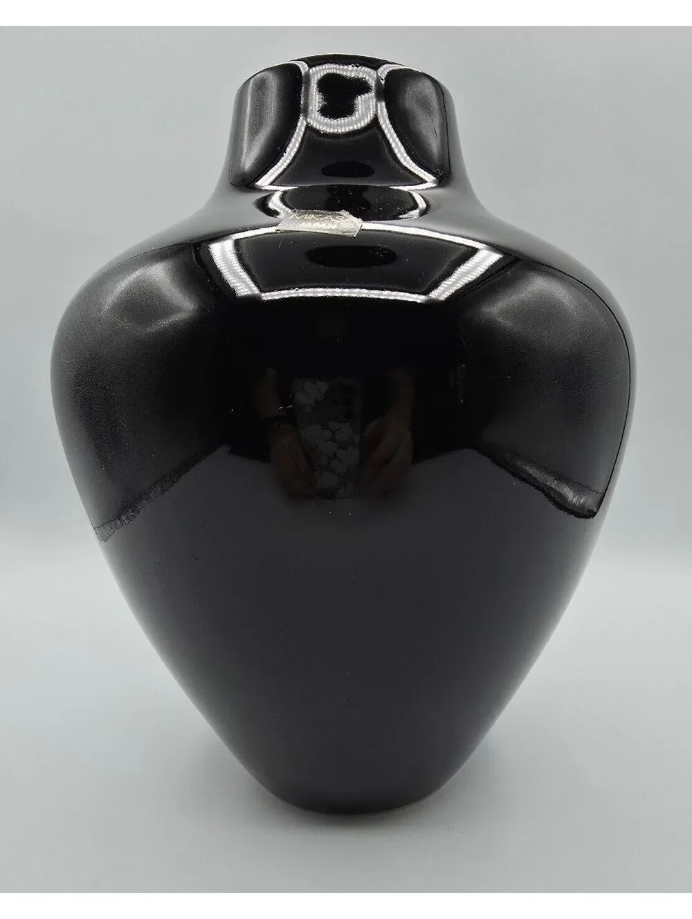 Vintage Larry Laslo for Mikasa Black Ceramic Vase Japan 1980s Modernist 9.5